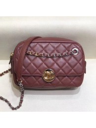 Chanel Quilted Grained Calfskin Round CC Metal Camera Bag AS6066 Burgundy 2019 Collection AQ02370