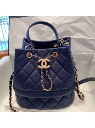 Chanel Quilted Grained Calfskin Small Drawing Bucket Bag AS0894 Blue 2019 Collection AQ02119