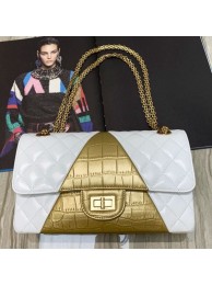 Chanel Quilted Lambskin and Crocodile Embossed Calfskin Medium 2.55 Flap Bag A37586 White 2019 Collection AQ03940