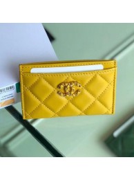 Chanel Quilted Lambskin Chain CC Card Holder AP0731 Yellow 2019 Collection AQ00799