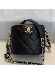 Chanel Quilted Lambskin Chain Round Vanity Case AS1355 Black 2019 Collection AQ04057