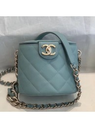 Chanel Quilted Lambskin Chain Round Vanity Case AS1355 Blue 2019 Collection AQ02827