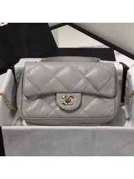 Chanel Quilted Lambskin Classic Small Flap Bag with Top Handle AS1114 Gray 2019 Collection AQ04010