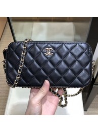 Chanel Quilted Lambskin Double Clutch with Chain AP0738 Black 2019 Collection AQ03058