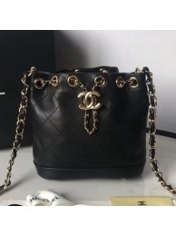 Chanel Quilted Leather Chain Drawstring Mini Bucket Bag Black 2019 Collection AQ03514