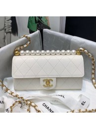 Chanel Quilted Leather Pearl Clutch with Chain AP1001 White 2019 Collection AQ00511