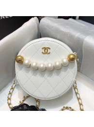 Chanel Quilted Leather Pearl Round Clutch with Chain White 2019 Collection AQ03654