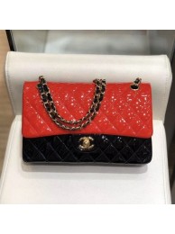 Chanel Quilted Patent Calfskin Medium Classic Flap Bag A01112 Red/Black/Gold 2019 Collection AQ01598