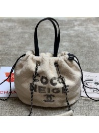 Chanel Quilted Shearling Sheepskin Medium Shopping Bag AS0981 White 2019 Collection AQ02294