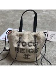Chanel Quilted Shearling Sheepskin Small Shopping Bag AS0981 White 2019 Collection AQ00897