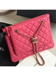 Chanel Quilted Shiny Lambskin Double Clutch with Chain AP1073 Pink 2019 Collection AQ00954