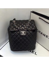 Chanel Quilting sheepskin Backpack Bag A91121 black with silver hardware AQ02023