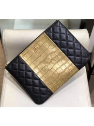 Chanel Reissue 2.55 Lambskin and Crocodile Embossed Calfskin Pouch Clutch Bag A82725 Black/Gold 2019 AQ02591