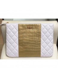 Chanel Reissue 2.55 Lambskin and Crocodile Embossed Calfskin Pouch Clutch Bag A82725 White/Gold 2019 AQ00546