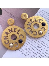 Chanel Round Metal Cutout Lettering Short Earrings AB1602 Gold/Blue 2019 Collection AQ03659