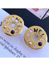 Chanel Round Metal Cutout Lettering Stud Earrings AB1602 Gold/Blue 2019 Collection AQ02194