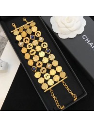 Chanel Round Metal Cutout Lettering Wide Bracelet AB1587 Gold/Blue 2019 Collection AQ03466