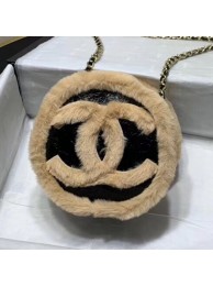 Chanel Shiny Vintage Crumpled Sheepskin Round Clutch with Chain Black/Beige 2019 Collection AQ03954