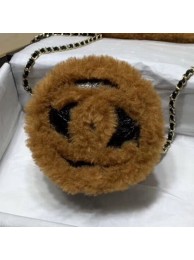 Chanel Shiny Vintage Crumpled Sheepskin Round Clutch with Chain Black/Brown 2019 Collection AQ01093