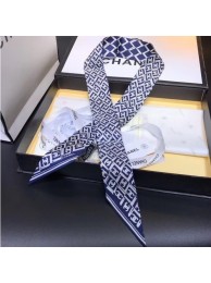 Chanel Silk Twill Slim Bandeau Scarf 10x120cm AA0095 Blue 2019 AQ03267