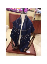 Chanel Silk Twill Star Print Square Scarf 110x110cm Navy Blue 2020 Collection AQ02274