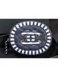 Chanel Striped Grained Calfskin CC Filigree Round Zipped Coin Purse A81458 Navy Blue 2019 AQ03290