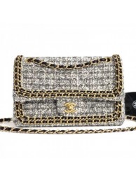 Chanel Tweed Chain Trim Medium Flap Bag Grey 2019 Collection AQ02514