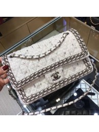 Chanel Tweed Chain Trim Medium Flap Bag White 2019 Collection AQ00924