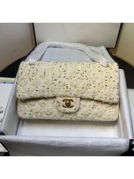 Chanel Tweed Lurex Medium Flap Bag White/Gold 2019 Collection AQ03118