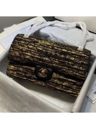 Chanel Tweed Medium Classic Flap Bag A01112 Gold/Black 2019 Collection AQ00786