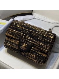 Chanel Tweed Small Classic Flap Bag A01112 Gold/Black 2019 Collection AQ02901