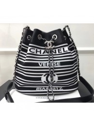 Chanel Venise Biarritz Mixed Fibers Drawstring Bag AS0464 Black/White 2019 AQ01988