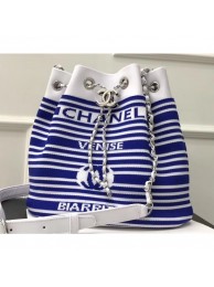 Chanel Venise Biarritz Mixed Fibers Drawstring Bag AS0464 Whiet/Blue 2019 AQ03225