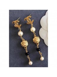Chanel Vintage Long Earrings with Tiger Head Pendant Gold/Black/Pearly White 2018 AQ01780