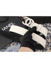 Chanel Width 3.5cm Leather Belt White/Black with Silver CC Logo AQ01198