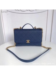 Cheap Chanel flap bag Grained Calfskin & Gold-Tone Metal AS0305 blue AQ02918