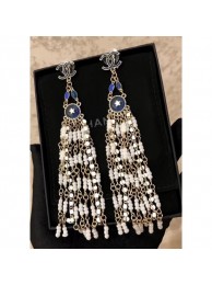 Cheap Chanel Pearl Chain Tassel Earrings AB0708 Gold/Blue/Pearly White 2018 AQ02266