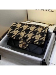 Cheap Chanel Quilted Calfskin and Houndstooth Tweed Medium Flap Bag AS1154 Black/Gold 2019 Collection AQ03592