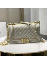 Cheap Chanel Quilted Calfskin Chain Medium Boy Flap Bag A67086 Gray 2019 Collection AQ04095