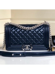 Cheap Chanel Vintage Quilted Leather Medium 25cm Boy Flap Bag Blue 2019 Collection AQ03894