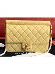 Cheap Imitation Chanel Lambskin with Imitation Pearls Small Flap Bag AS0582 Yellow 2019 AQ02241