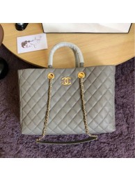 Copy Best Chanel Quilted Grained Calfskin Large Shopping Bag Light Gray 2019 Collection AQ04202
