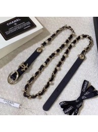 Copy Best Quality Chanel Pearl Leather Chain Belt AA0594 Black 2019 Collection AQ02167