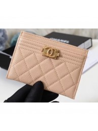 Copy Chanel Caviar Leather Boy Card Holder A84431 Apricot AQ00599