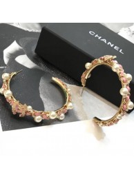 Copy Chanel Pearl Leather and Chain Hoop Earrings AB1516 Pink 2019 Collection AQ01845