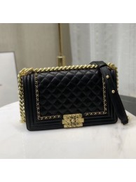 Copy Chanel Quilted Calfskin Chain Medium Boy Flap Bag A67086 Black 2019 Collection AQ01635