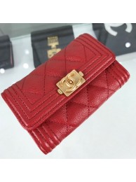 Copy Chanel Quilted Grained Small Flap Boy Wallet A80603 Red/Gold 2019 Collection AQ02625