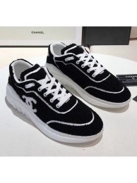 Copy Chanel Terry-cloth & Goatskin Classic Sneaker Black/White 2020 Collection AQ03039