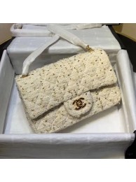 Copy Chanel Tweed Lurex Small Flap Bag White/Gold 2019 Collection AQ01618