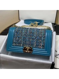 Copy Chanel Tweed Medium Boy Flap Bag Blue/Multicolor 2019 Collection AQ03356